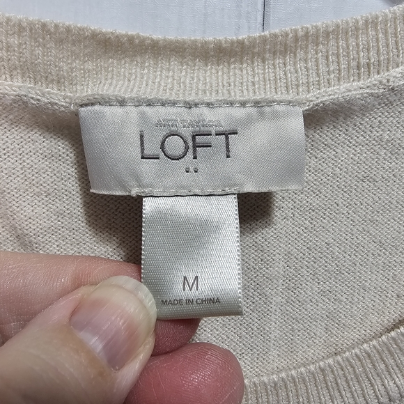 LOFT Women's SWEATER Knitted Cap Sleeves Ivory Cream Cotton Size Medium. - Picture 4 of 6